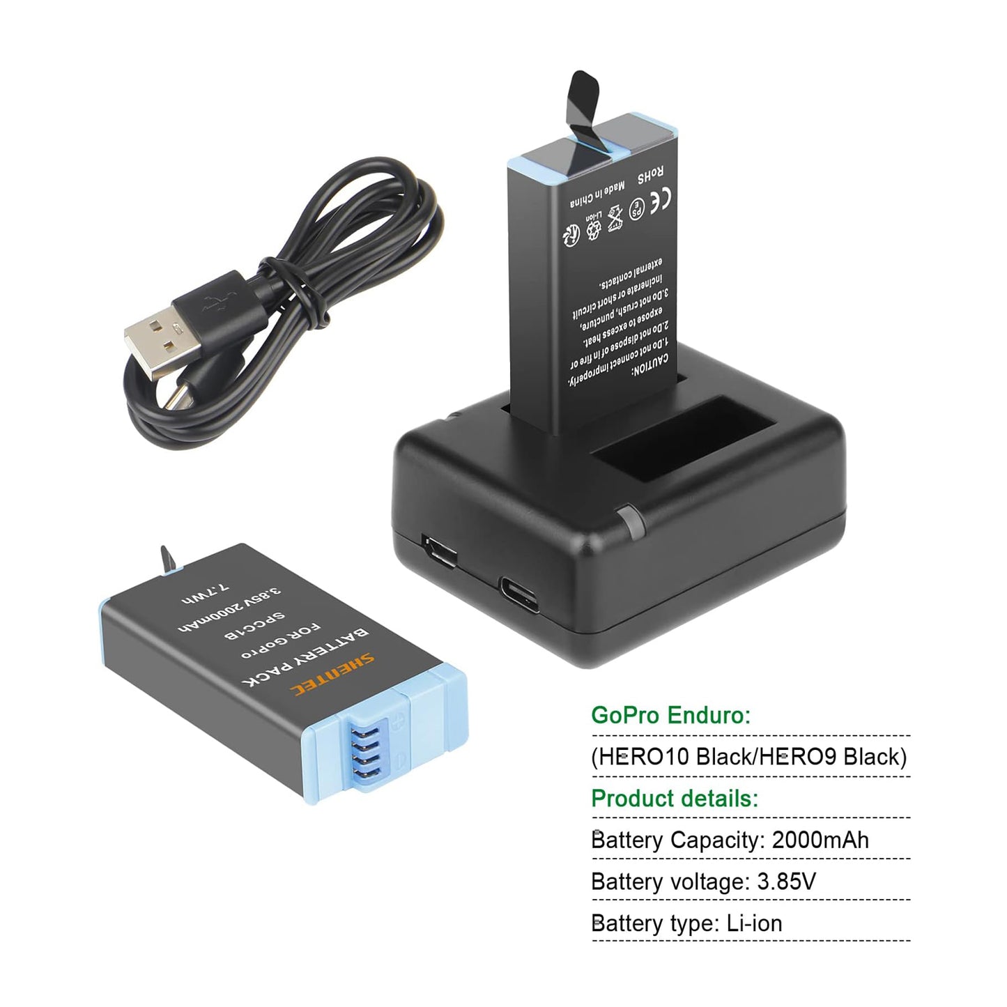 SHENTEC 2X 3.85V Battery 2.0Ah für Insta 360 Ace Pro-001/Ace Pro/Ace + Doppel-Ladegerät