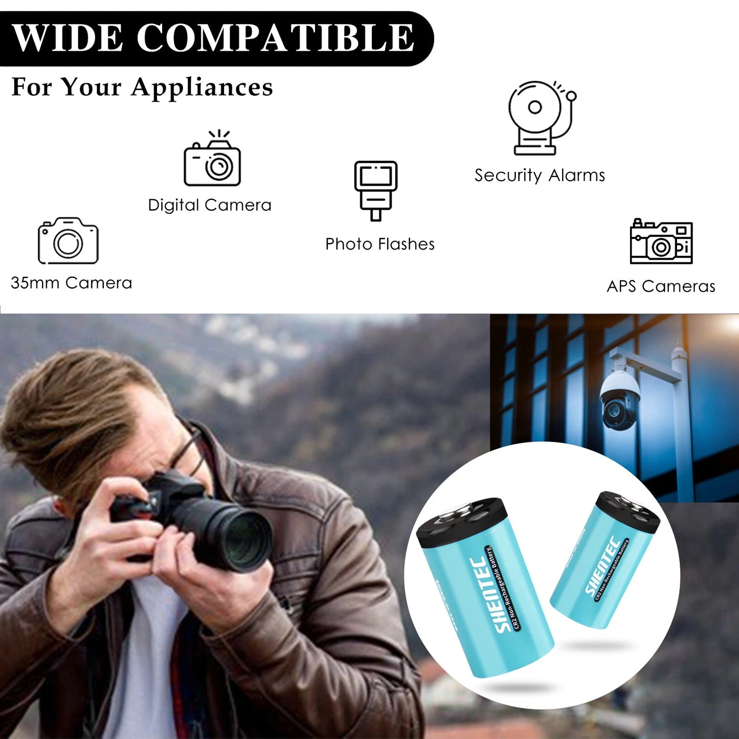 SHENTEC 20 Stück 1000mAh 3 Volt CR-2 CR2 Lithiumbatterie für DR2R DLCR2 KCR2 CR17355