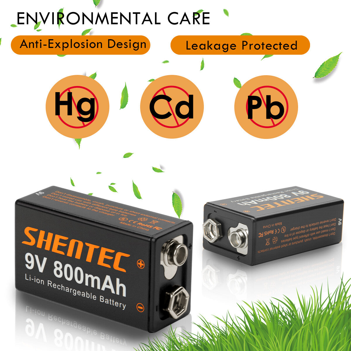 SHENTEC 8er-Pack 9V 800mAh wiederaufladbare Lithium-Batterie 6F22 PP3 LR22 MN1604