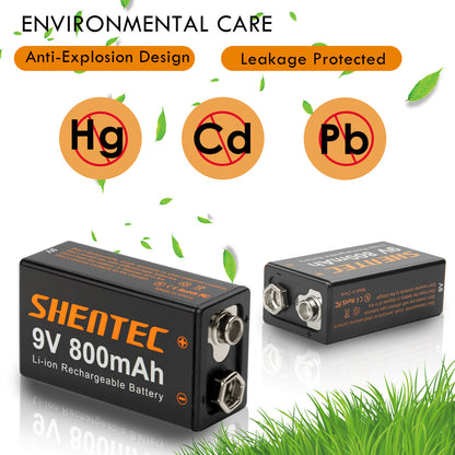 SHENTEC 8er-Pack 9V 800mAh wiederaufladbare Lithium-Batterie 6F22 PP3 LR22 MN1604