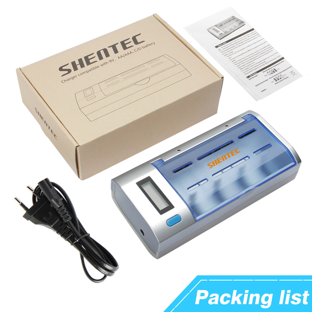 SHENTEC LCD Universal-Batterieladegerät für AA AAA C D 9V Ni-MH Ni-Cd wiederaufladbare Batterien
