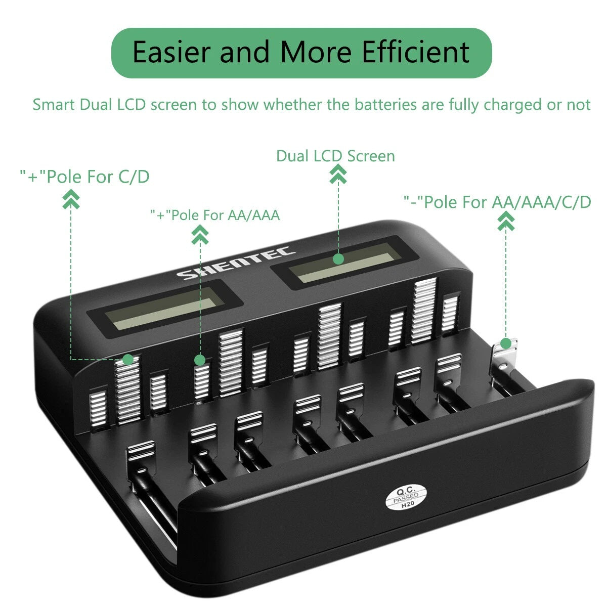 SHENTEC 8-Steckplätze 9V Smart AA AAA C D Ni-MH wiederaufladbares Batterieladegerät