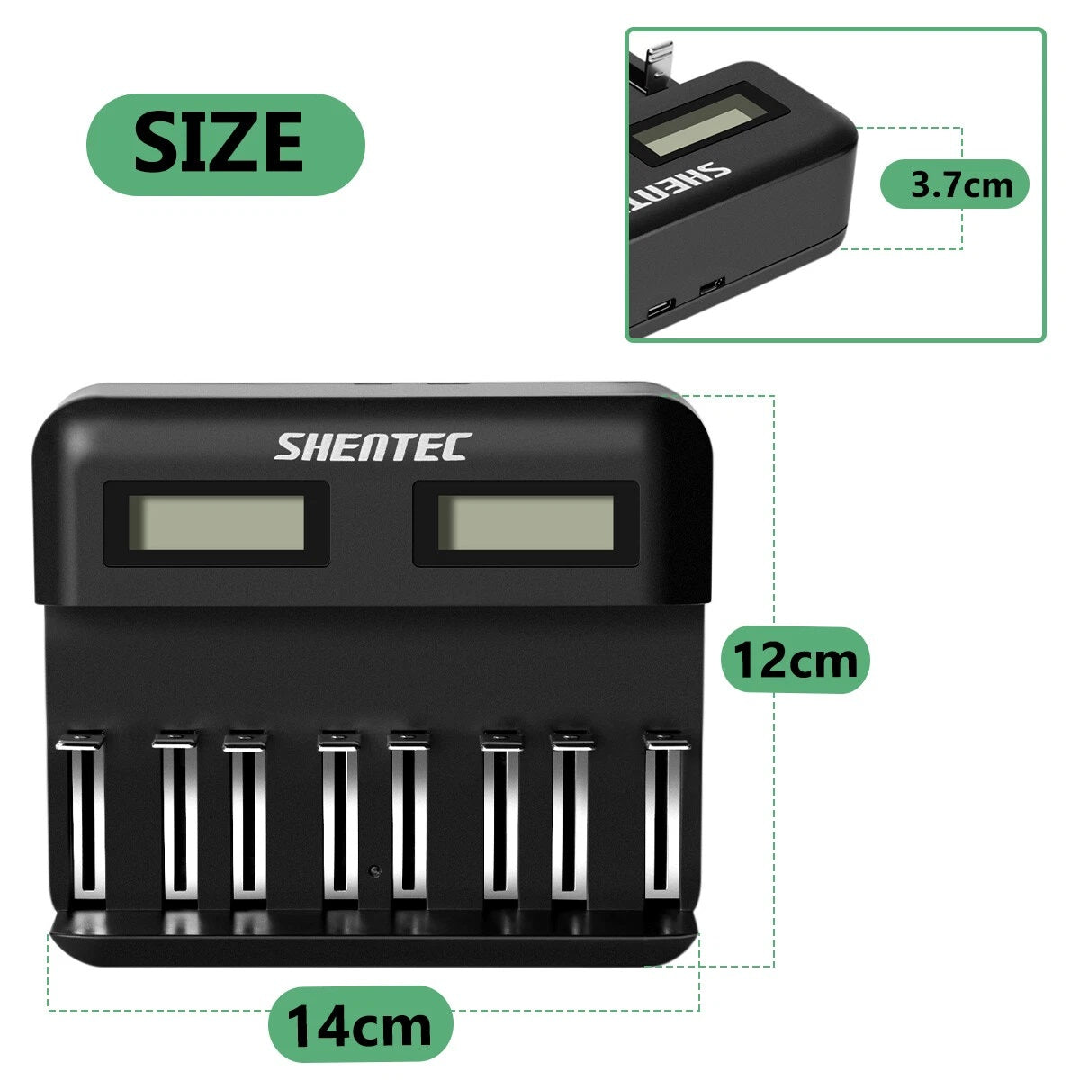 SHENTEC 8-Steckplätze 9V Smart AA AAA C D Ni-MH wiederaufladbares Batterieladegerät