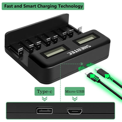 SHENTEC 8-Steckplätze 9V Smart AA AAA C D Ni-MH wiederaufladbares Batterieladegerät