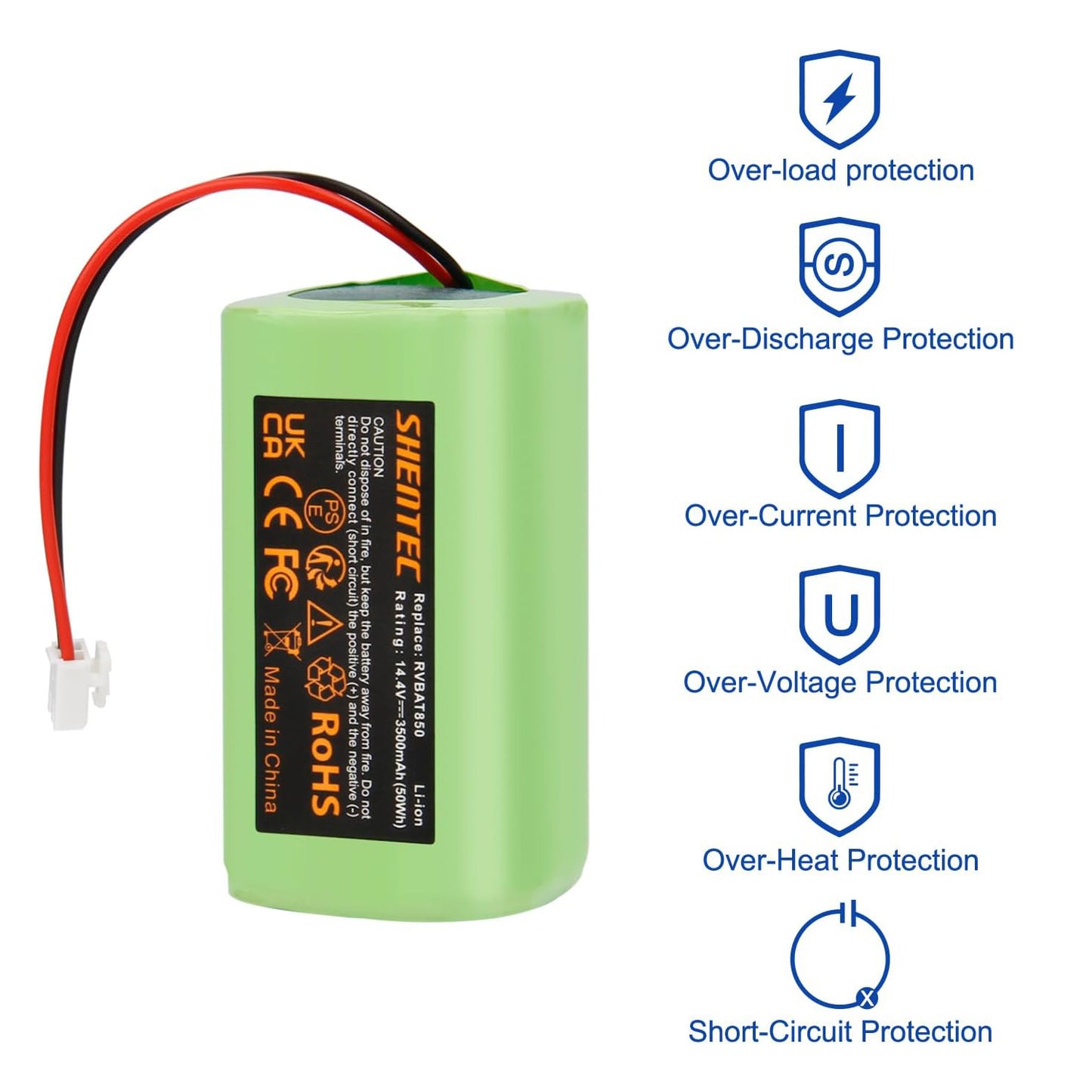 SHENTEC 3500mAh 14.8V Li‑ionen-Akku Für Ersatz RVBAT850 Shark Ion R75 R87 RV1001 RV2001