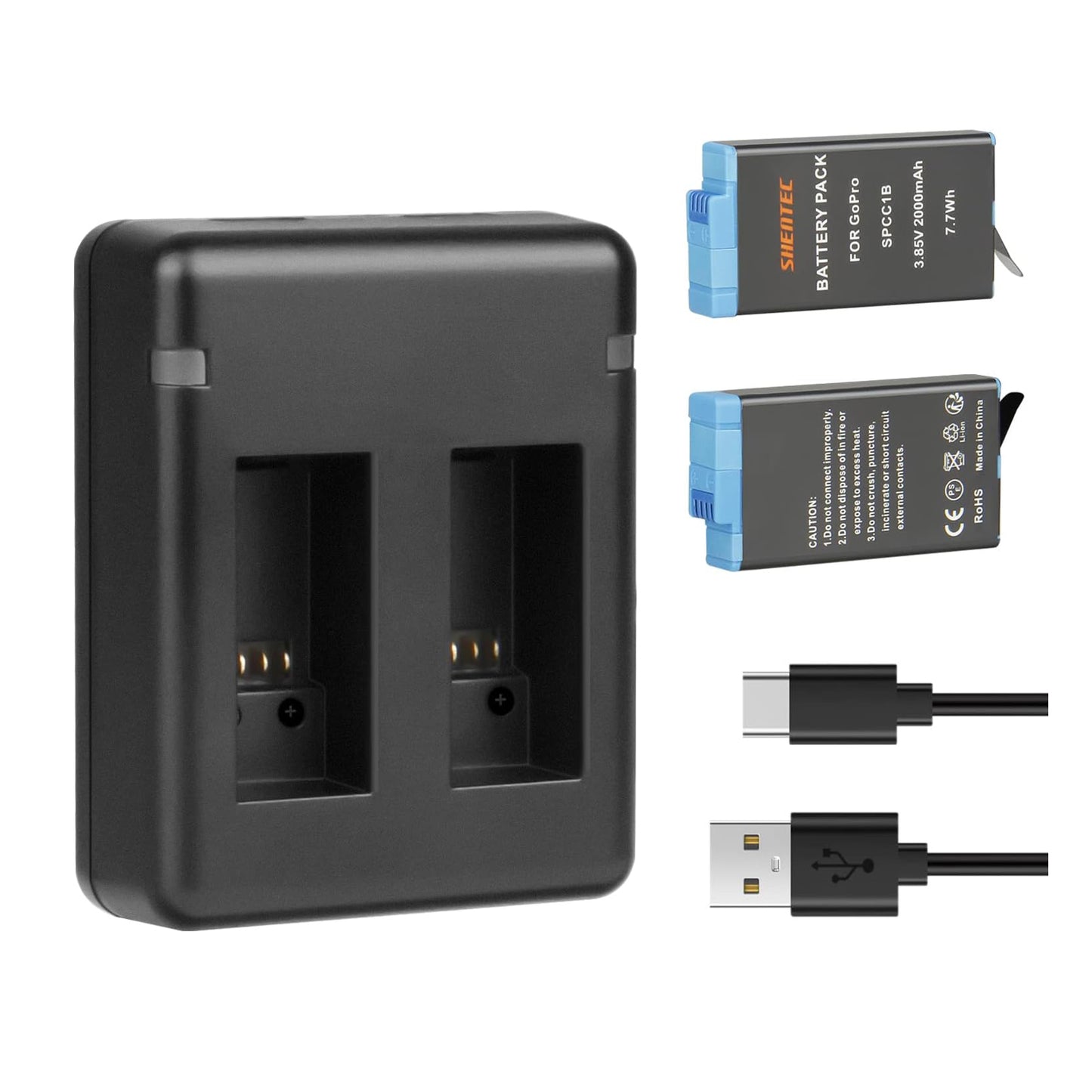SHENTEC 2X 3.85V Battery 2.0Ah für Insta 360 Ace Pro-001/Ace Pro/Ace + Doppel-Ladegerät