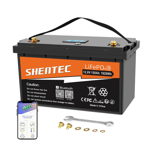 SHENTEC 12.8V 150Ah Lithium LiFePO4-Batterie Mit Bluetooth Für Wohnmobil Boot RV