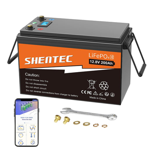 SHENTEC LiFePO4 200Ah 12V Lithium-Batterie mit BMS, LED-Anzeige und Drucktastenschalter
