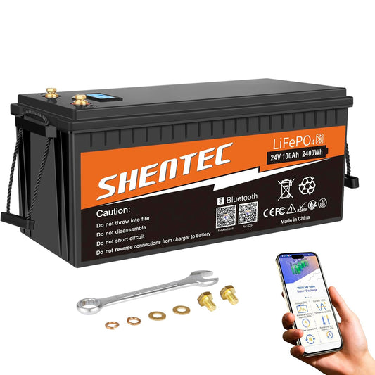 SHENTEC 24V 100Ah Lithium LifePO4 Batterie Bluetooth-BMS für Wohnmobil/RV