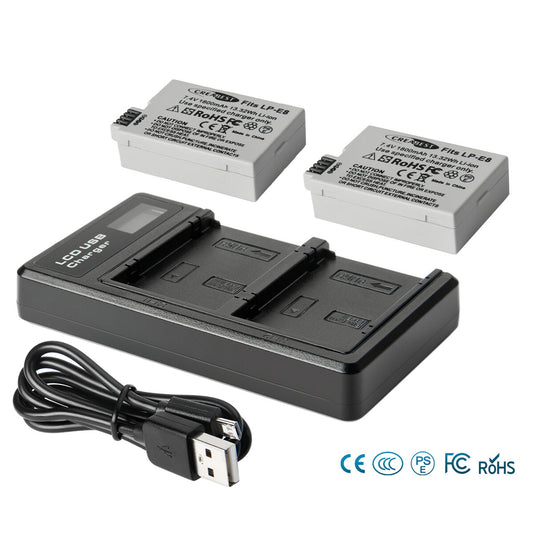SHENTEC 2x LP-E8-Akku + Doppelladegerät für Canon EOS 550D 600D 650D 700D Kiss T2i X4 X5