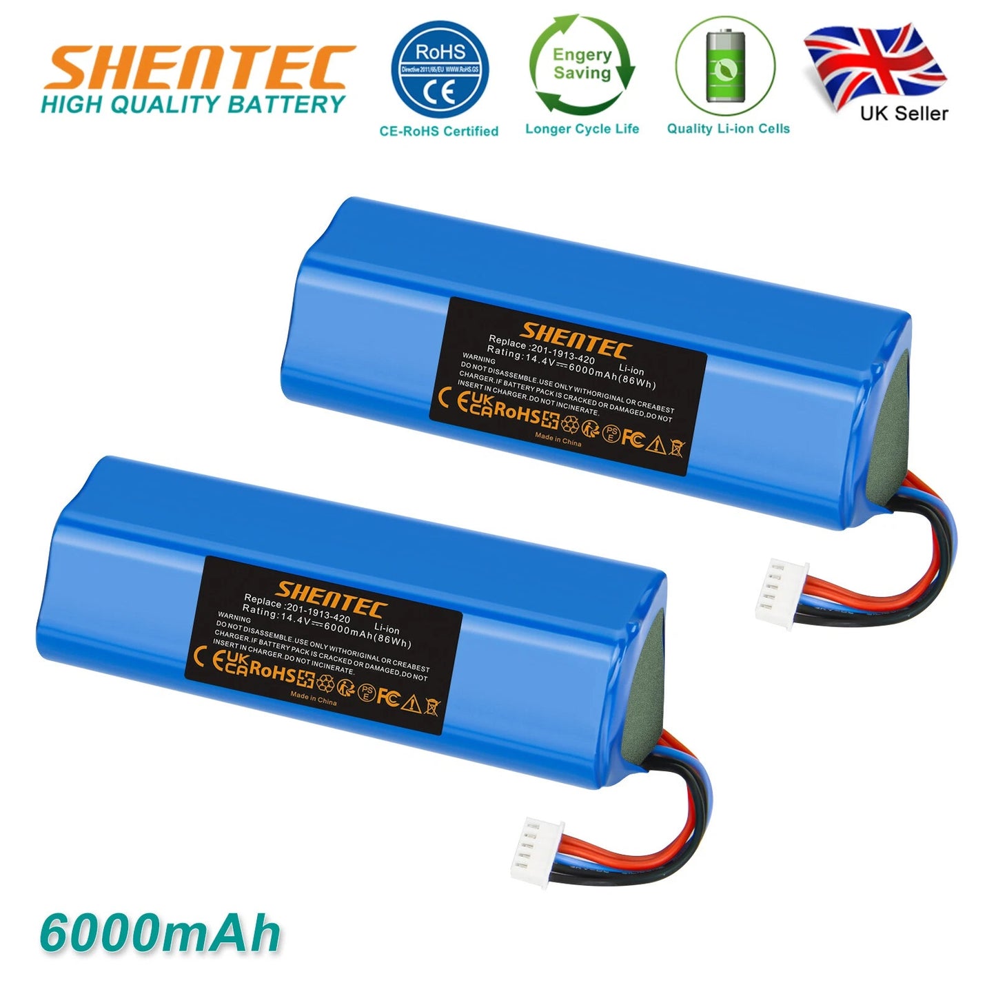 SHENTEC 2x6Ah 14.4V Li-ion Akku für Ecovacs 201-1913-4200 S10-Li-144-5200 DBX11-11/21