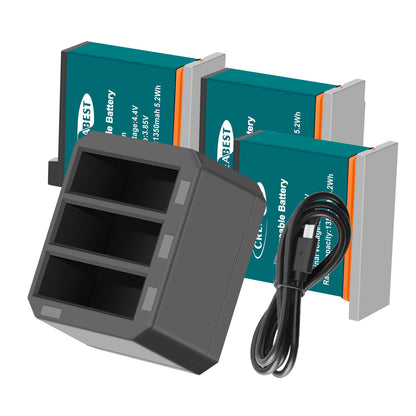 3x 1350mAh Akku + 3-Kanal USB-Schnellladegerät für DJI Osmo AB1 P01 PT1 Action
