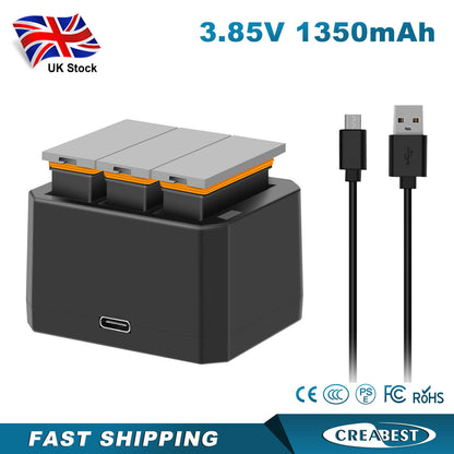 3x 1350mAh Akku + 3-Kanal USB-Schnellladegerät für DJI Osmo AB1 P01 PT1 Action