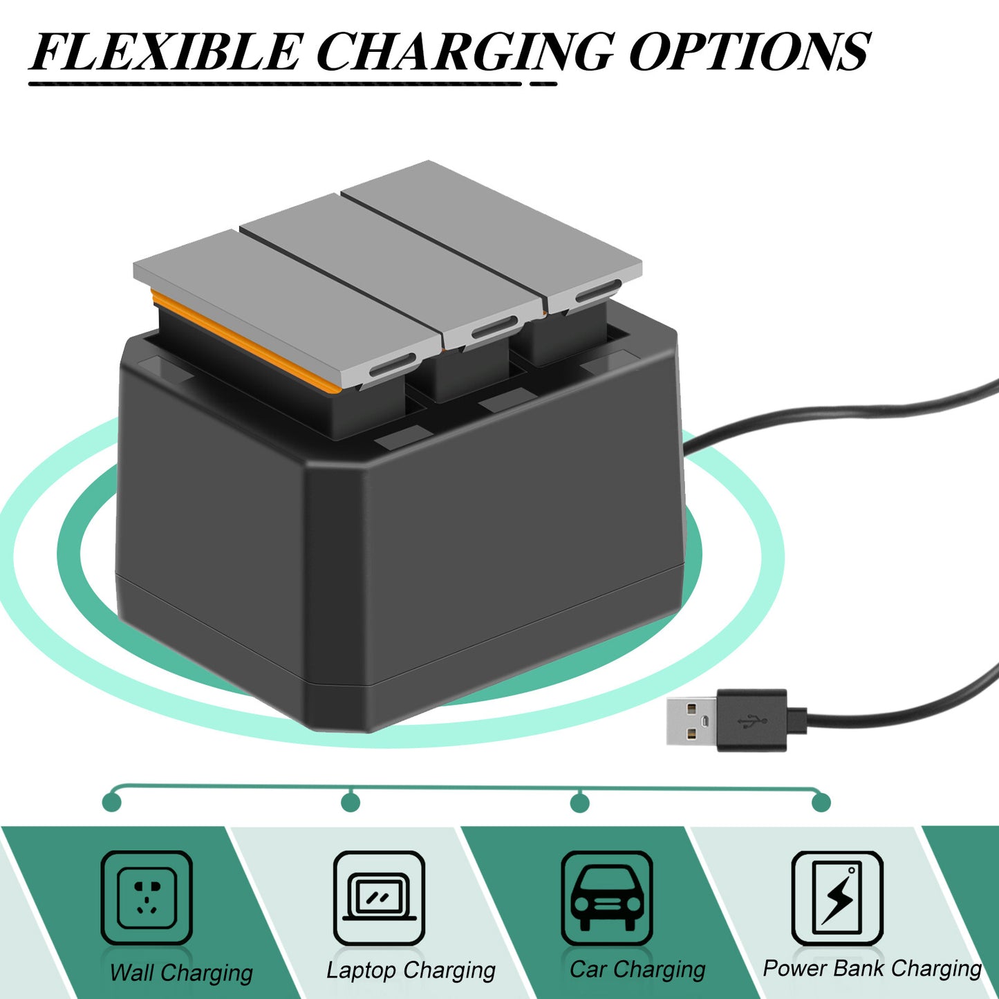 3x 1350mAh Akku + 3-Kanal USB-Schnellladegerät für DJI Osmo AB1 P01 PT1 Action
