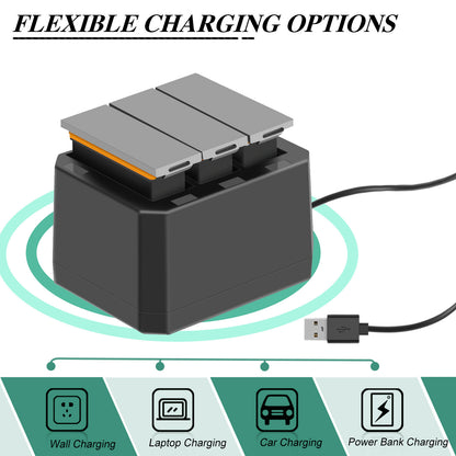 3x 1350mAh Akku + 3-Kanal USB-Schnellladegerät für DJI Osmo AB1 P01 PT1 Action