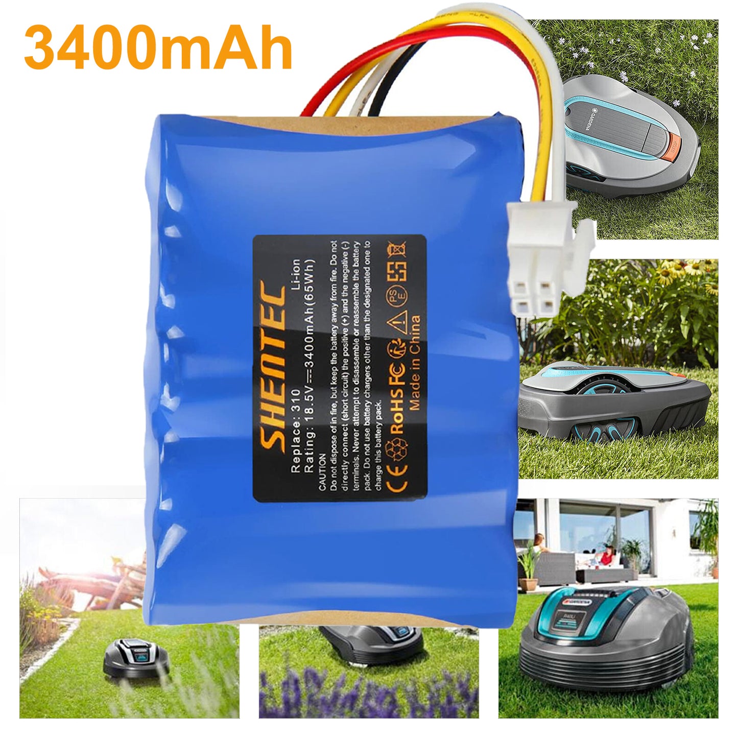 SHENTEC 18.5V 3.4Ah Li-ion-Akku für Husqvarna 584 85 28-01 Gardena Sileno R100Li R130L