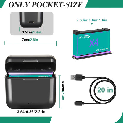 2x 3.0Ah 3.85V JH-X4 Ersatzbatterie + Power-Box-Ladegerät für Insta360 X4 Action-Kamera