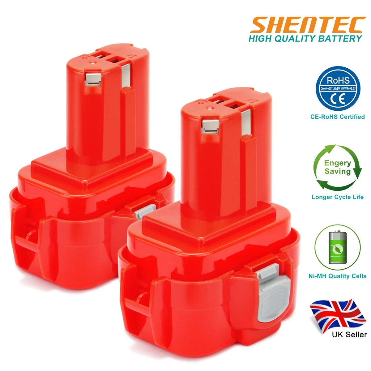 SHENTEC 2x 9.6V 4.0AH Ni-MH-Akku für Makita PA09 9100 9120 9122 9135 6207D 6226D