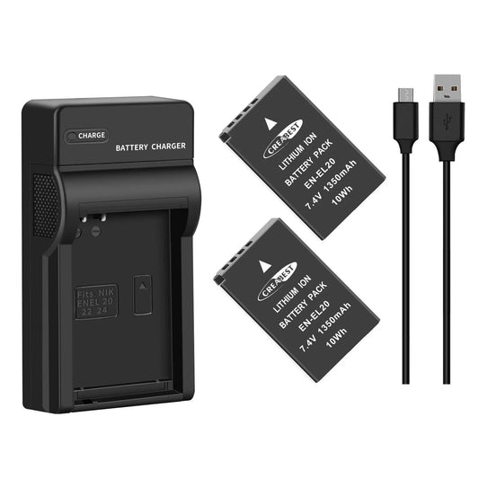 2x 1350mAh EN-EL20 EN-EL20a Akku für Nikon Coolpix P950 P1000 J1 J2 + Ladegerät