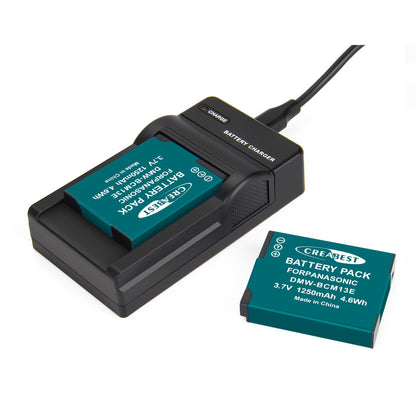 2 Stück DMW-BCM13 1250mAh Akku-Ladegerät für Panasonic Lumix DMC-TZ40S, ZS50, ZS30W