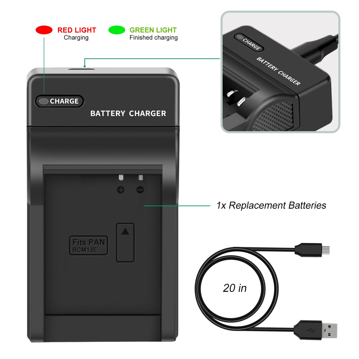 2 Stück DMW-BCM13 1250mAh Akku-Ladegerät für Panasonic Lumix DMC-TZ40S, ZS50, ZS30W
