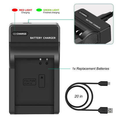 2 Stück DMW-BCM13 1250mAh Akku-Ladegerät für Panasonic Lumix DMC-TZ40S, ZS50, ZS30W