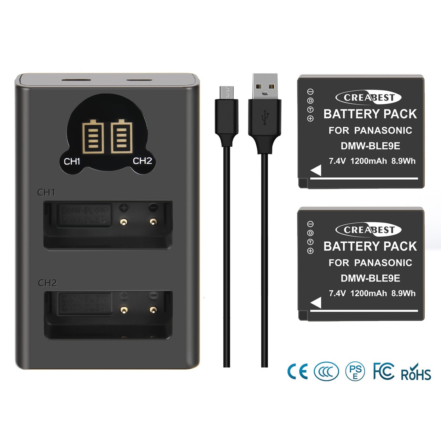 2er-Pack DMW-BLE9E Batterieladegerät Für Panasonic Lumix GF5 GX7 DMC- GF3 DC-G110 GX85