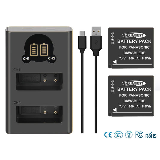 2er-Pack DMW-BLE9E Batterieladegerät Für Panasonic Lumix GF5 GX7 DMC- GF3 DC-G110 GX85