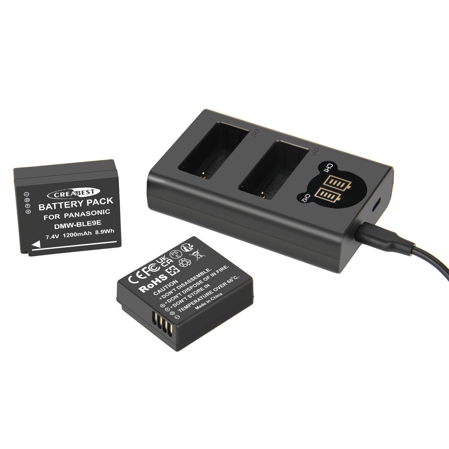 2er-Pack DMW-BLE9E Batterieladegerät Für Panasonic Lumix GF5 GX7 DMC- GF3 DC-G110 GX85