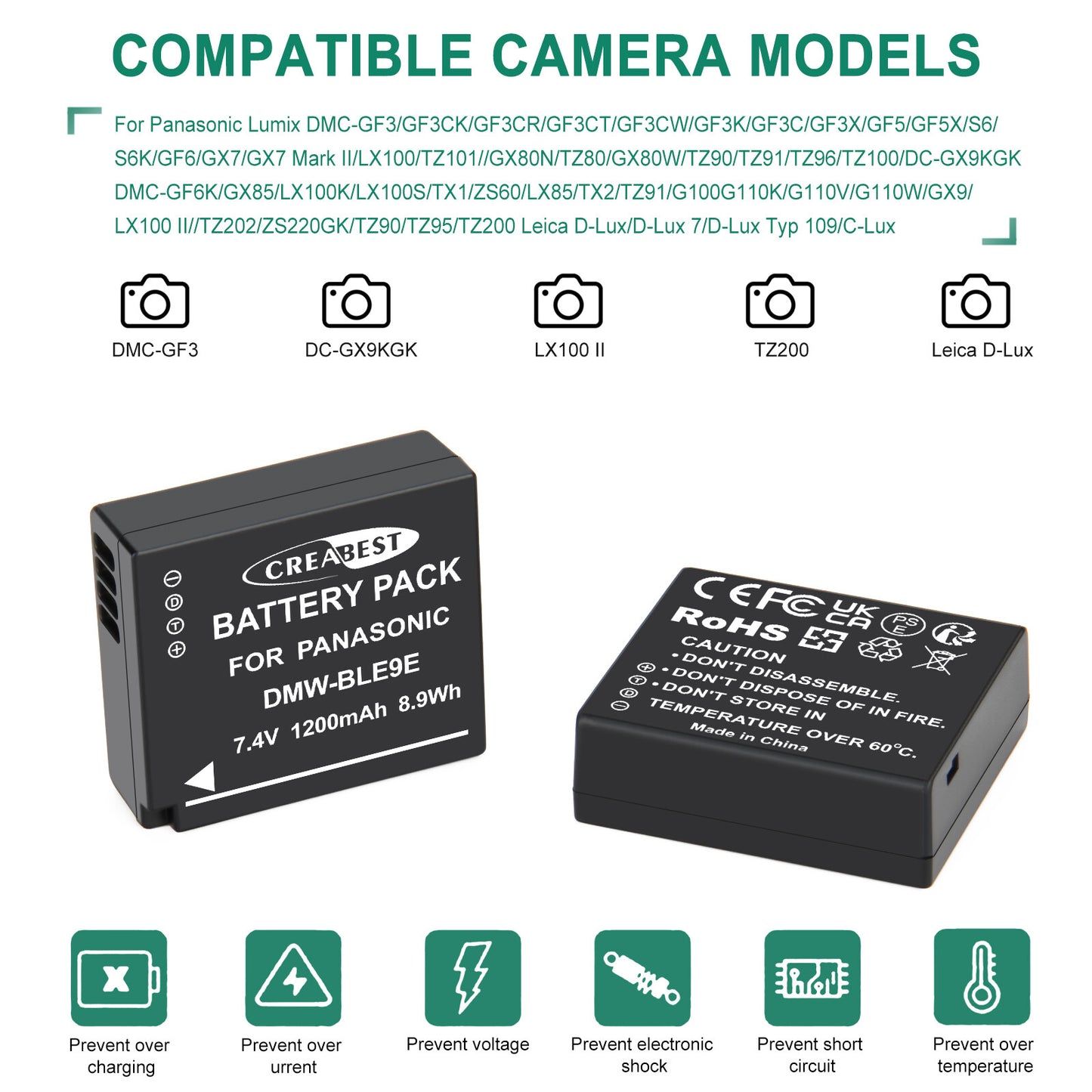2er-Pack DMW-BLE9E Batterieladegerät Für Panasonic Lumix GF5 GX7 DMC- GF3 DC-G110 GX85