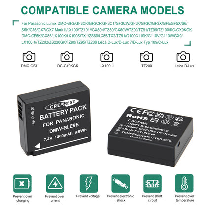 2er-Pack DMW-BLE9E Batterieladegerät Für Panasonic Lumix GF5 GX7 DMC- GF3 DC-G110 GX85