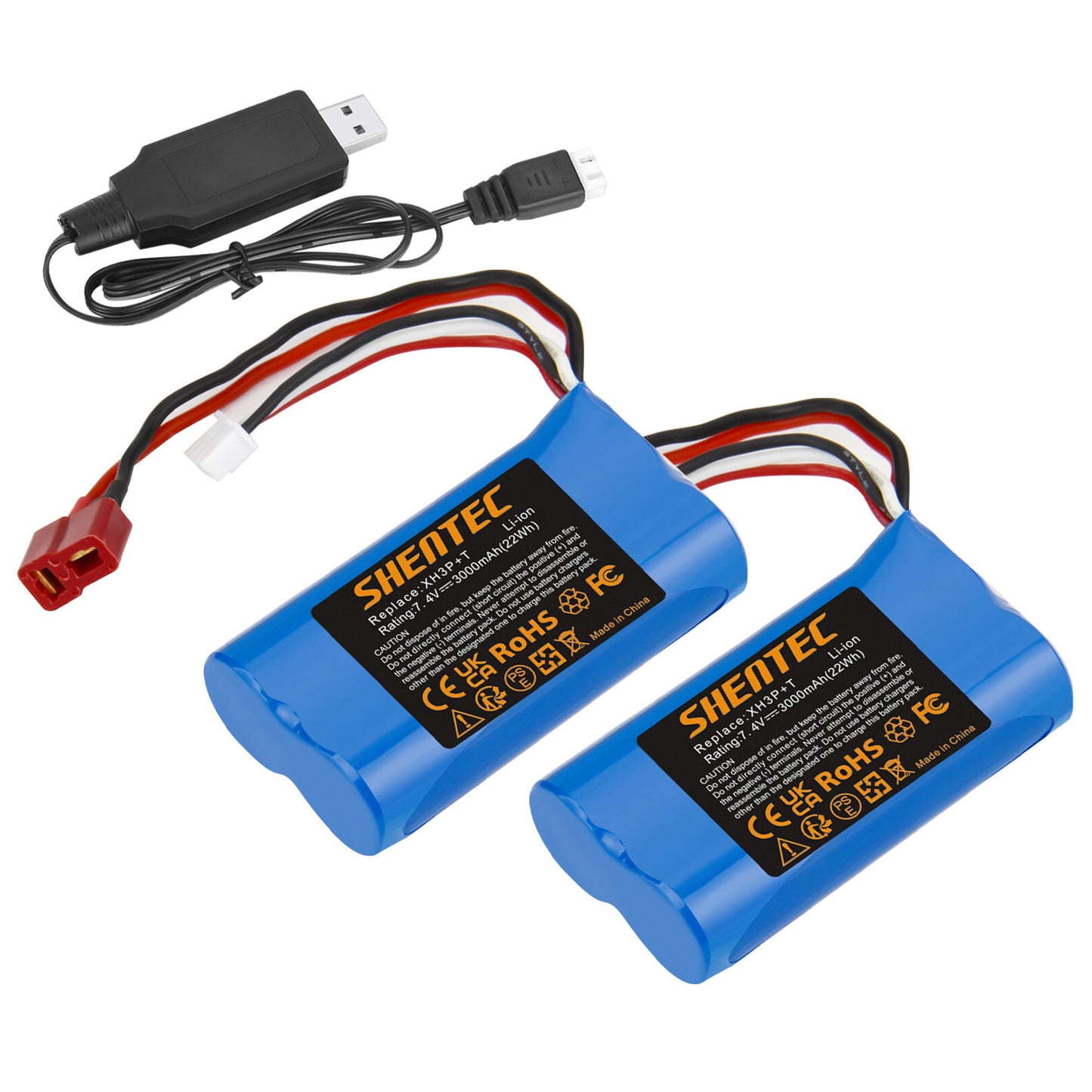 SHENTEC 7.4V 3.0Ah Li-Ion-Akku mit XH3P+T-Stecker für WLtoys 12401 12402 12403 RC-Auto