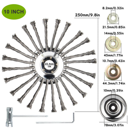 6" 8" 10" Stahl-Draht-Unkrautbürstenkopf für Rasentrimmer, rotierende Radbürste mit Adapterkit