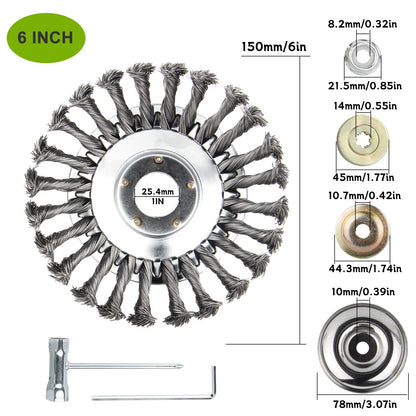 6" 8" 10" Stahl-Draht-Unkrautbürstenkopf für Rasentrimmer, rotierende Radbürste mit Adapterkit