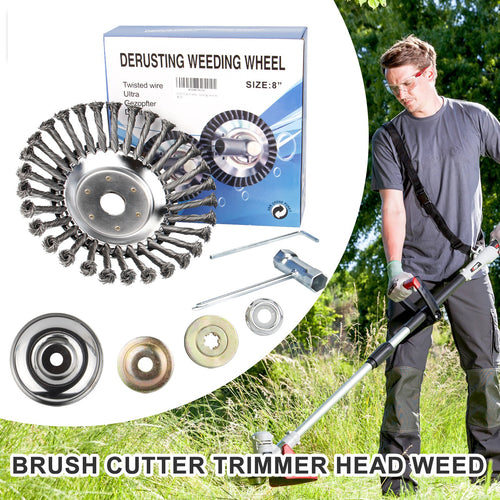 6" 8" 10" Stahl-Draht-Unkrautbürstenkopf für Rasentrimmer, rotierende Radbürste mit Adapterkit